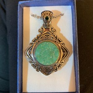 Green Drusy Quartz Stainless Steel Pendant